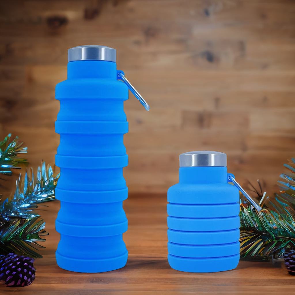 Bouteille-d'eau-en-Silicone-pliable-bleu